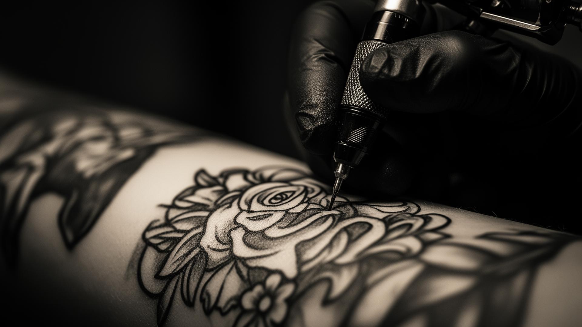 Närbild av tatuerare som arbetar